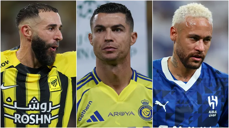 Karim Benzema (left), Cristiano Ronaldo (center), and Neymar (right)