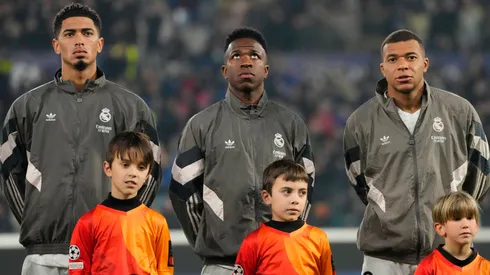 Jude Bellingham, Vinicius Junior and Kylian Mbappe during the UEFA Champions League 2024 25.