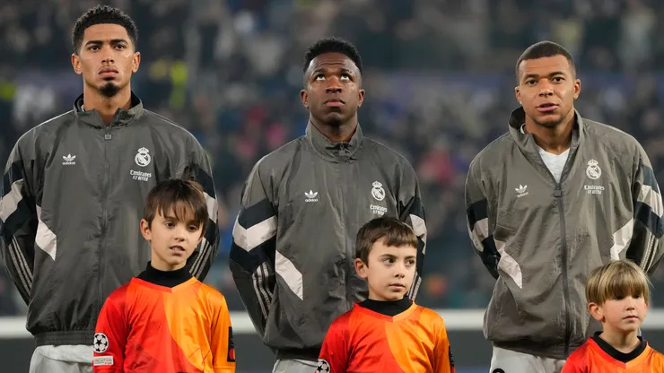 Jude Bellingham, Vinicius Junior and Kylian Mbappe during the UEFA Champions League 2024 25.