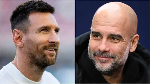 Lionel Messi (left) and Pep Guardiola (right)