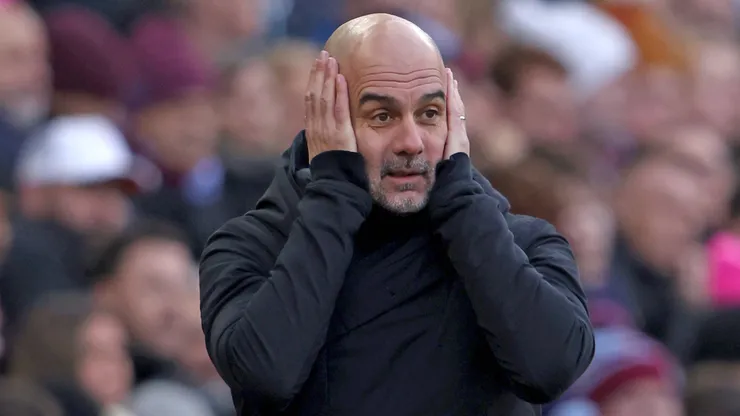 Pep Guardiola (Man City manager) at the Aston Villa v Manchester City EPL match, at Villa Park, Birmingham, UK on 21st November, 2024.