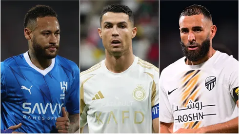Neymar (left), Cristiano Ronaldo (center), and Karim Benzema (right)
