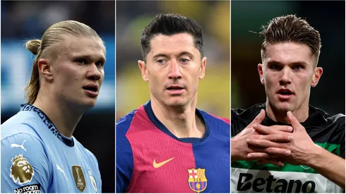 Erling Haaland (left), Robert Lewandowski (center), and Viktor Gyokeres (right)