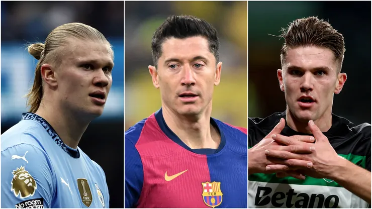 Erling Haaland (left), Robert Lewandowski (center), and Viktor Gyokeres (right)