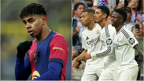 Lamine Yamal (left), and Kylian Mbappe, Vinicius, Jude Bellingham (right)