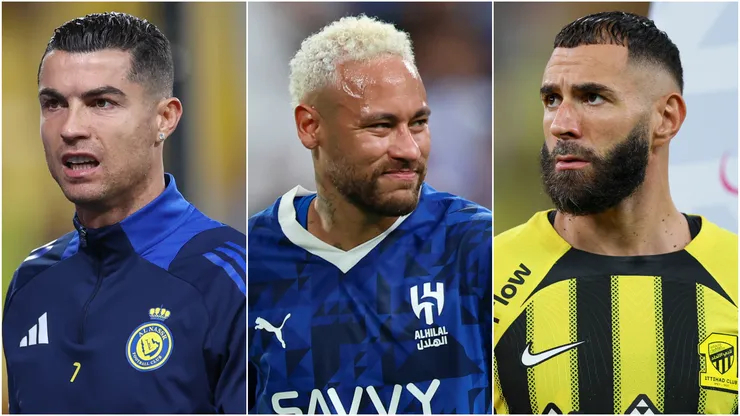 Cristiano Ronaldo (left), Neymar (center), and Karim Benzema (right)