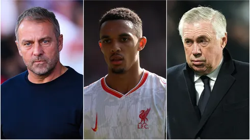 Hansi Flick (left), Trent Alexander-Arnold (center), and Carlo Ancelotti (right)
