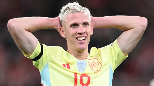 Dani Olmo of Spain looks on during the UEFA Nations League 2024/25 League A Group A4 match between Denmark and Spain at on November 15, 2024 in Copenhagen, Denmark.