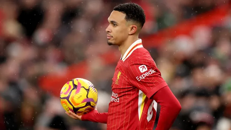 Trent Alexander-Arnold of Liverpool during the Premier League match between Liverpool FC and Manchester United FC at Anfield on January 05, 2025 in Liverpool, England.