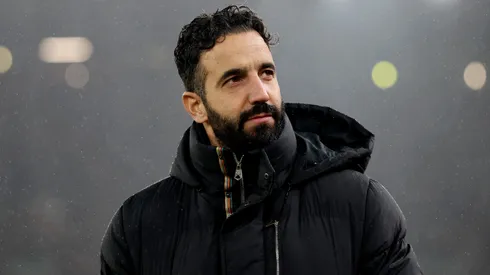 Ruben Amorim, Manager of Manchester United, looks on prior to kick-off ahead of the Premier League match between Liverpool FC and Manchester United FC at Anfield on January 05, 2025 in Liverpool, England.