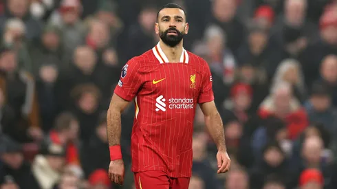 Mohamed Salah of Liverpool in action during the Premier League match between Liverpool FC and Leicester City FC at Anfield on December 26, 2024 in Liverpool, England.