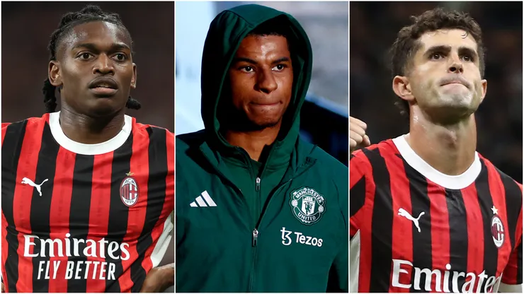 Rafael Leao (left), Marcus Rashford (center), Christian Pulisic (right)