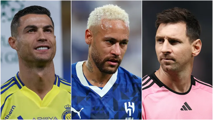 Cristiano Ronaldo (left), Neymar (center), and Lionel Messi (right).