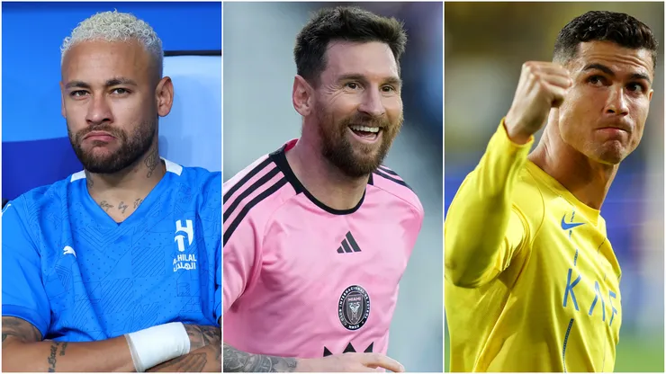 Neymar (left), Lionel Messi (center), and Cristiano Ronaldo (right)