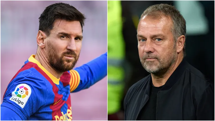 Lionel Messi (left) and Hansi Flick (right)