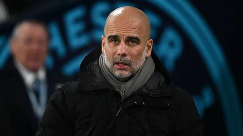 Pep Guardiola, Manager of Manchester City, looks on prior to the Emirates FA Cup Third Round match between Manchester City and Salford City at Etihad Stadium on January 11, 2025 in Manchester, England.