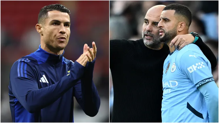 Cristiano Ronaldo (left) and Pep Guardiola, Kyle Walker (right)