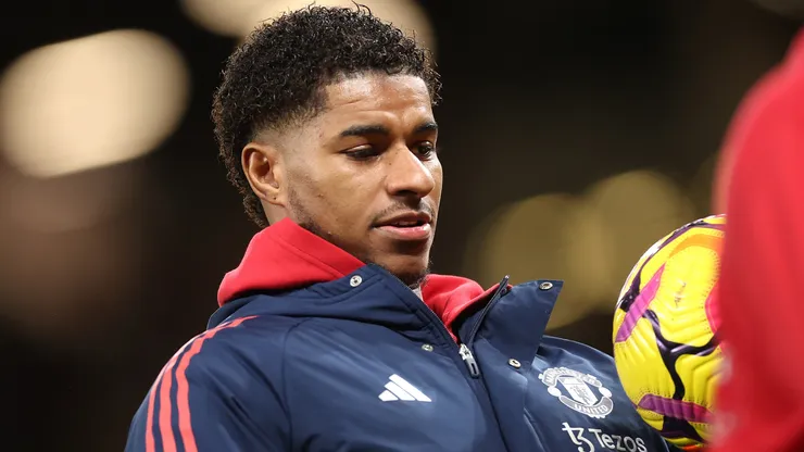 Marcus Rashford of Manchester United warms up prior to the Premier League match between Manchester United FC and Newcastle United FC at Old Trafford on December 30, 2024 in Manchester, England.