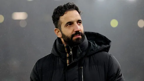 Ruben Amorim, Manager of Manchester United, looks on prior to kick-off ahead of the Premier League match between Liverpool FC and Manchester United FC at Anfield on January 05, 2025 in Liverpool, England.