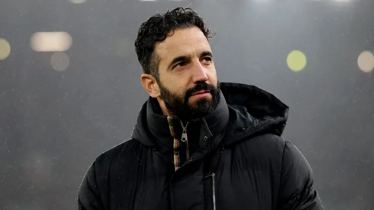 Ruben Amorim, Manager of Manchester United, looks on prior to kick-off ahead of the Premier League match between Liverpool FC and Manchester United FC at Anfield on January 05, 2025 in Liverpool, England.