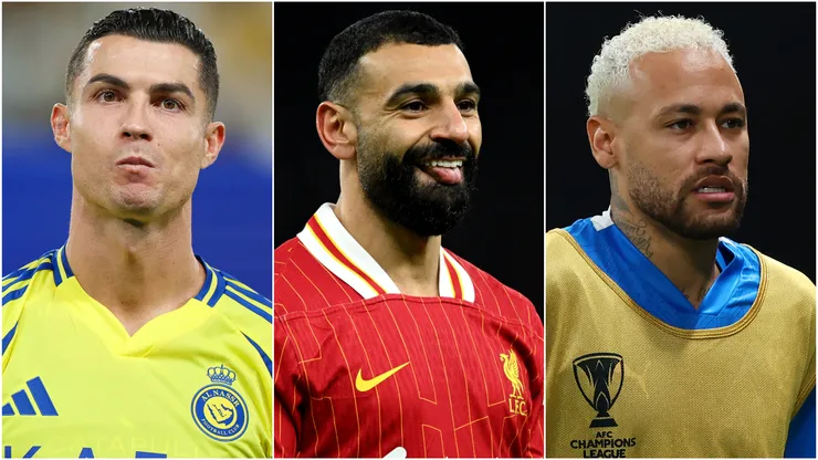 Cristiano Ronaldo (left), Mohamed Salah (center) and Neymar (right)