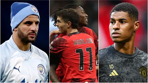 Marcus Rashford (left), Christian Pulisic Rafael Leao (center), Kyle Walker (right)