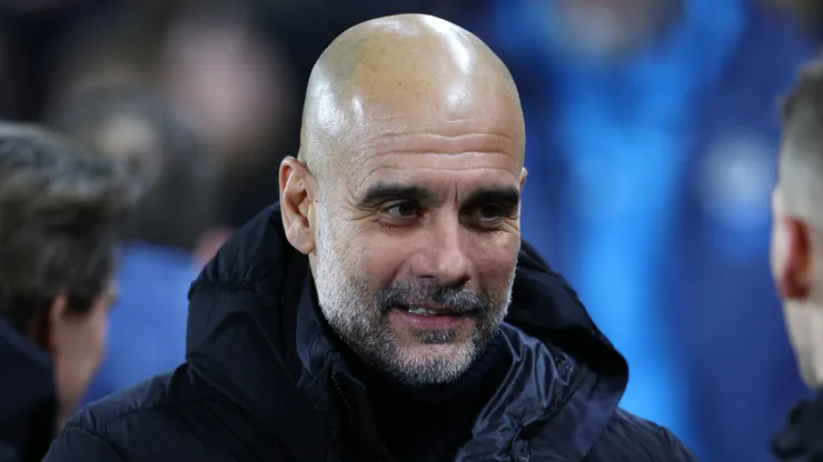 Pep Guardiola, Manager of Manchester City, looks on prior to the Premier League match between Brentford FC and Manchester City FC at Gtech Community Stadium on January 14, 2025 in Brentford, England.