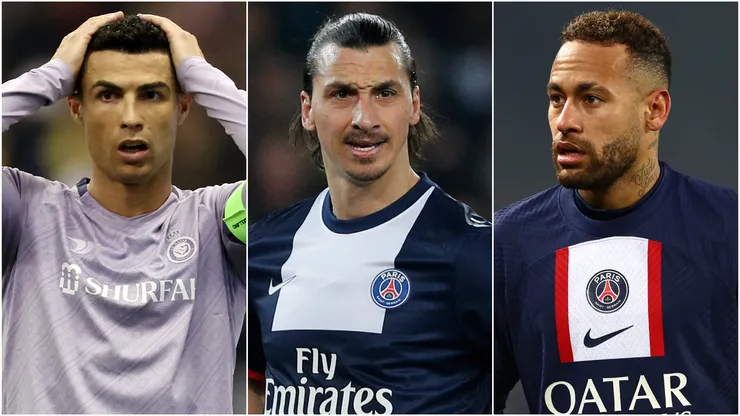 Cristiano Ronaldo (left), Zlatan Ibrahimovic (center), and Neymar (right)