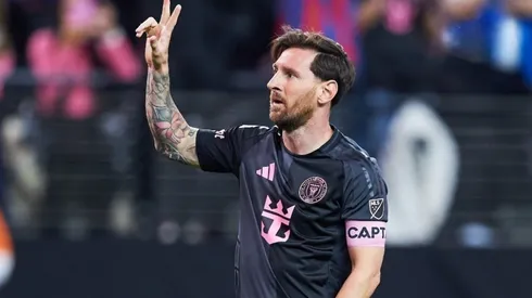 Lionel Messi celebrates his goal 1-1 of Inter Miami during the match between Inter Miami and America as part of the friendly match, at Allegiant Stadium on January 18, 2025 in Las Vegas, Nevada, United States.