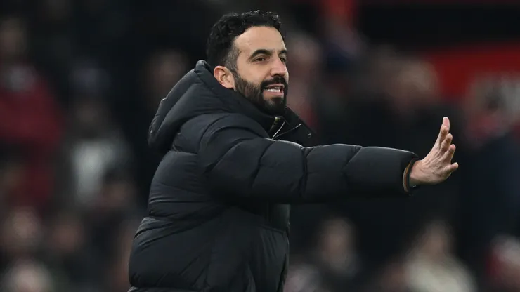 Ruben Amorim, Manager of Manchester United, reacts during the Premier League match between Manchester United FC and Southampton FC at Old Trafford on January 16, 2025 in Manchester, England.