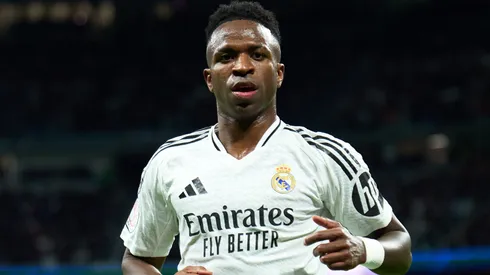 Vinicius Junior of Real Madrid looks on during the Copa Del Rey match between Real Madrid and Celta de Vigo at Estadio Santiago Bernabeu on January 16, 2025 in Madrid, Spain.