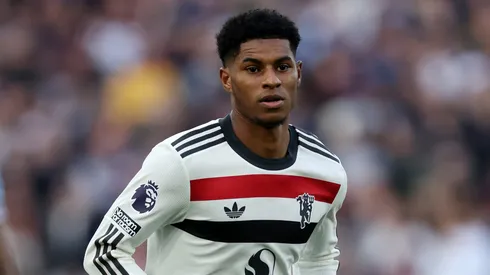 Marcus Rashfor of Manchester United FC during the Premier League match between West Ham United FC and Manchester United FC at London Stadium on October 27, 2024 in London, England.
