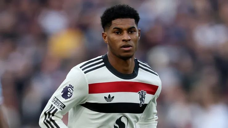 Marcus Rashfor of Manchester United FC during the Premier League match between West Ham United FC and Manchester United FC at London Stadium on October 27, 2024 in London, England.