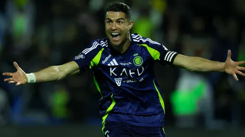 Cristiano Ronaldo of Al Nassr celebrates after scoring the 3rd goal during the Saudi Pro League match between Al Khaleej and Al Nassr at Prince Mohammed bin Fahad Stadium in Dammam on January 21, 2025 in Dammam, Saudi Arabia.