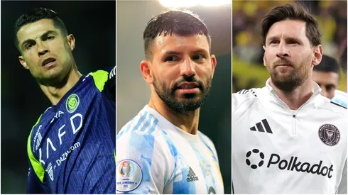 Cristiano Ronaldo (left), Sergio Aguero (center), Lionel Messi (right)