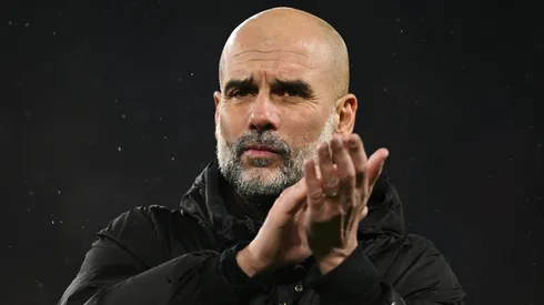 Pep Guardiola, Manager of Manchester City, applauds the fans after the team's defeat in the UEFA Champions League 2024/25 League Phase MD7 match between Paris Saint-Germain and Manchester City at Parc des Princes on January 22, 2025 in Paris, France.