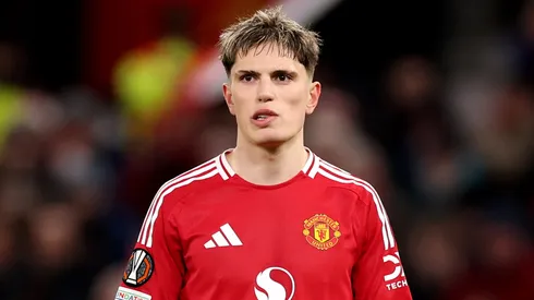 Alejandro Garnacho of Manchester United looks on during the UEFA Europa League 2024/25 League Phase MD7 match between Manchester United and Rangers FC at Old Trafford on January 23, 2025 in Manchester, England.