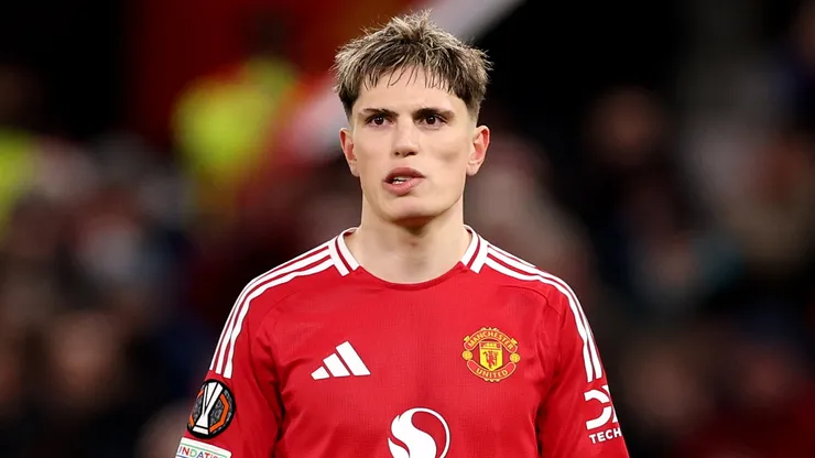 Alejandro Garnacho of Manchester United looks on during the UEFA Europa League 2024/25 League Phase MD7 match between Manchester United and Rangers FC at Old Trafford on January 23, 2025 in Manchester, England.