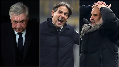 Carlo Ancelotti (left), Simone Inzaghi (center) and Pep Guardiola (right)