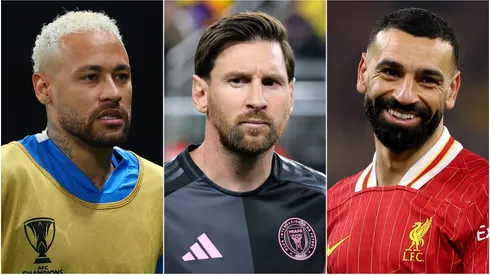 Neymar (left0, Lionel Messi (center), and Mohamed Salah (right)