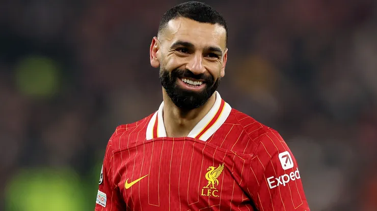 Mohamed Salah of Liverpool reacts during the UEFA Champions League 2024/25 League Phase MD7 match between Liverpool FC and LOSC Lille at Anfield on January 21, 2025 in Liverpool, England.