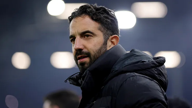 Ruben Amorim, Head Coach of Manchester United, looks on prior to the Premier League match between Fulham FC and Manchester United FC at Craven Cottage on January 26, 2025 in London, England.