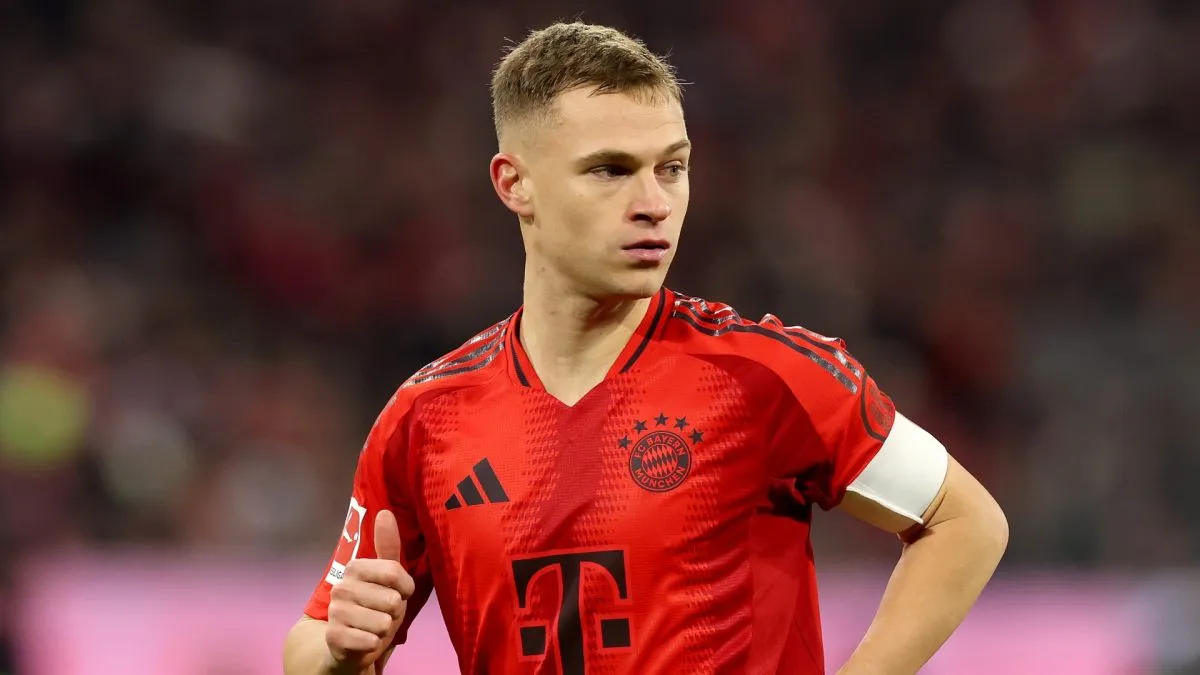 Joshua Kimmich of FC Bayern München looks on during the Bundesliga match between FC Bayern München and RB Leipzig at Allianz Arena on December 20, 2024 in Munich, Germany.