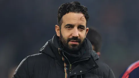 Ruben Amorim, Head Coach of Manchester United, looks on during the Premier League match between Fulham FC and Manchester United FC at Craven Cottage on January 26, 2025 in London, England.