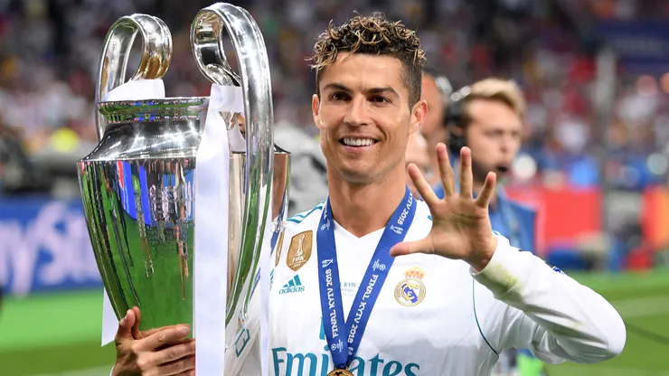 Cristiano Ronaldo of Real Madrid poses with the UEFA Champions League trophy