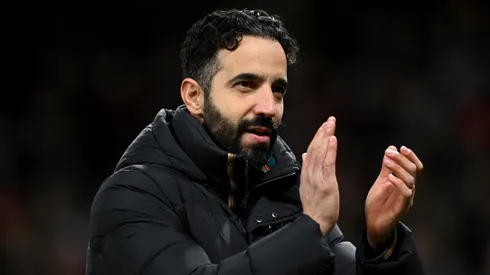 Rueben Amorim, Head Coach of Manchester United, applauds the fans at the end of the UEFA Europa League 2024/25 League Phase MD7 match between Manchester United and Rangers FC at Old Trafford on January 23, 2025 in Manchester, England.