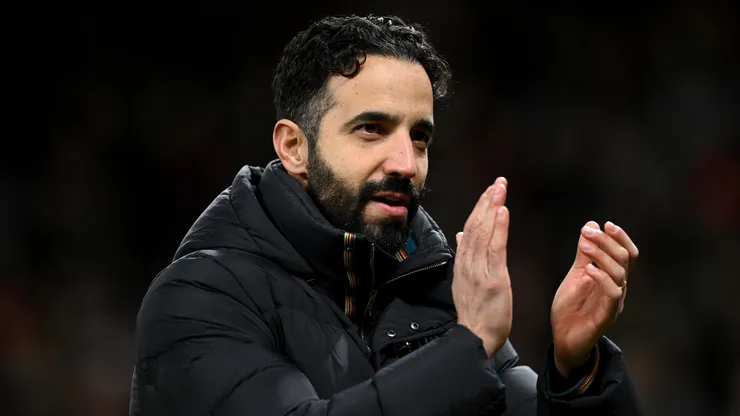 Rueben Amorim, Head Coach of Manchester United, applauds the fans at the end of the UEFA Europa League 2024/25 League Phase MD7 match between Manchester United and Rangers FC at Old Trafford on January 23, 2025 in Manchester, England.