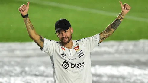 Neymar Jr. smiles during his unveiling as the new player of Santos at Urbano Caldeira Stadium (Vila Belmiro) on January 31, 2025 in Santos, Brazil.