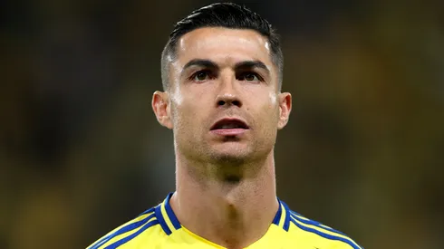 Cristiano Ronaldo of Al Nassr lines up on the pitch ahead of the AFC Champions League Elite match between Al-Nassr and Al Wasl at King Saud University Stadium on February 03, 2025 in Riyadh, Saudi Arabia.