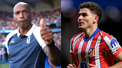 Thierry Henry, Head Coach of Team France, and Julian Alvarez of Atletico de Madrid.